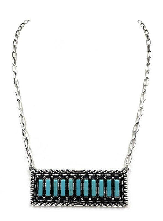 Western Turquoise Metal Plate Necklace