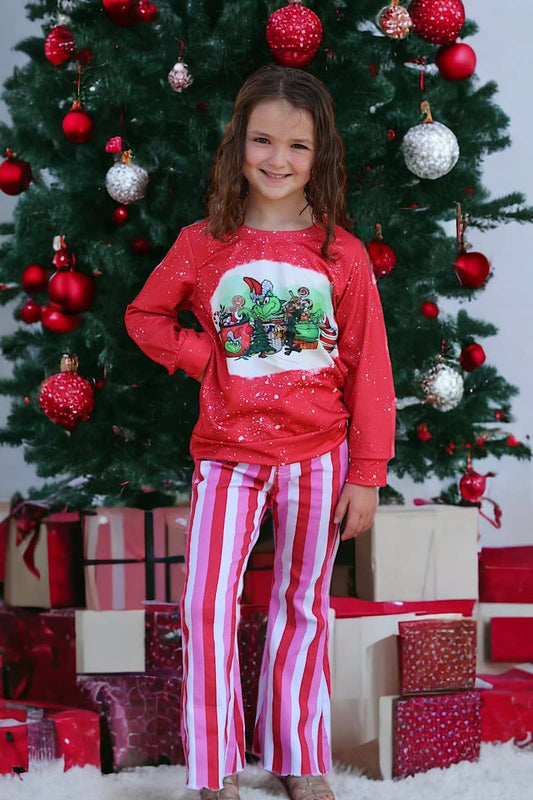 PINK & RED STRIPE PRINTED BOOTCUT PANTS. 5XL