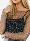 Pearl rhinestone studded sheer mesh see through T-shirt top: White / M