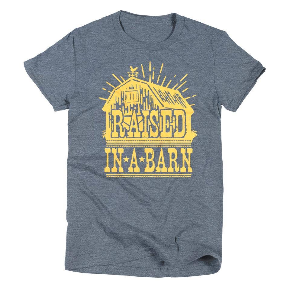 Raised in a Barn | Kid's T-Shirt | Ruby’s Rubbish®: Heather Navy /Classic Crew