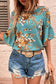 Floral Flare Sleeve Blouse: Mineral Blue / M