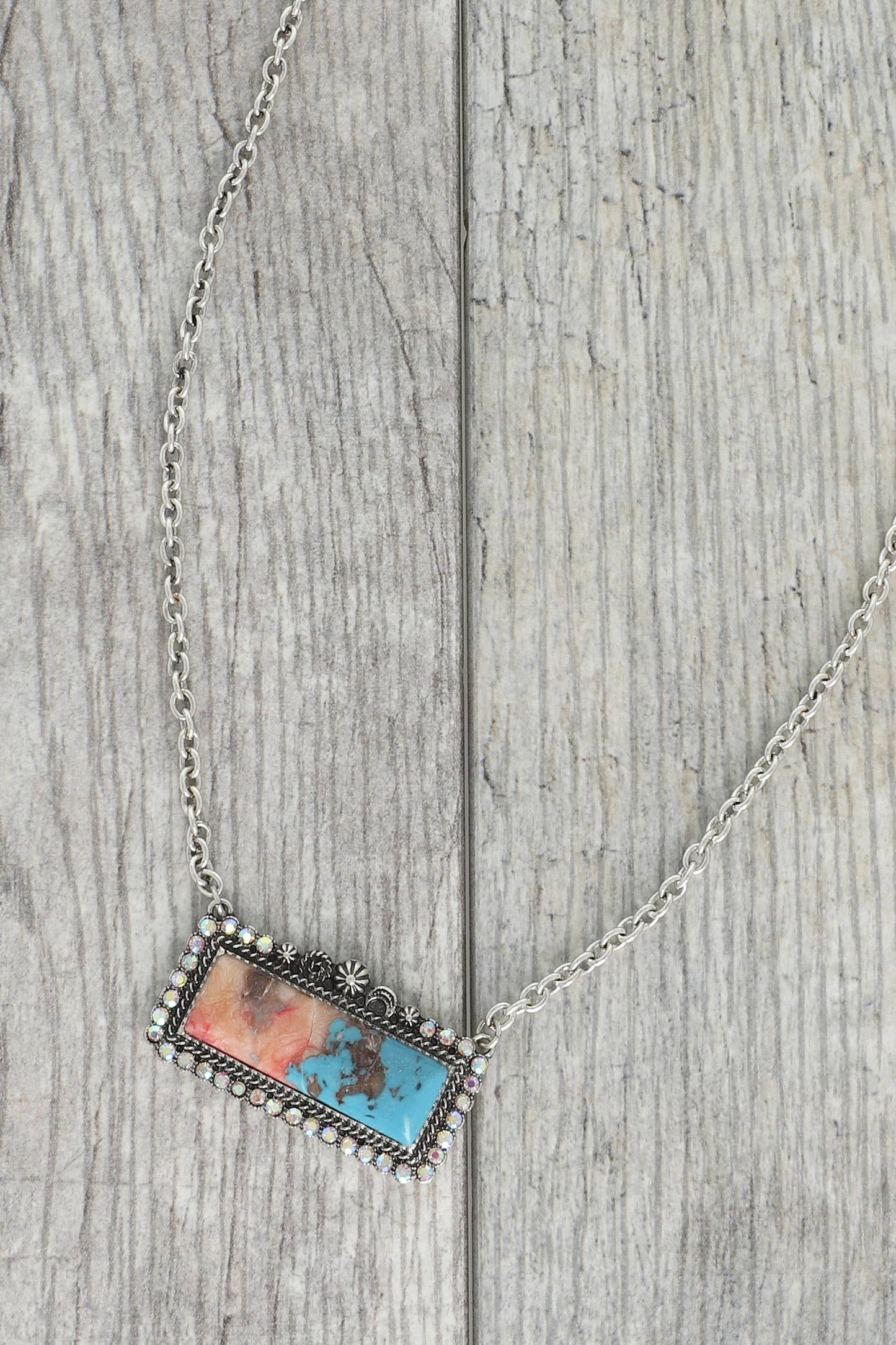 Western Rectangle Turquoise Concho Necklace: White