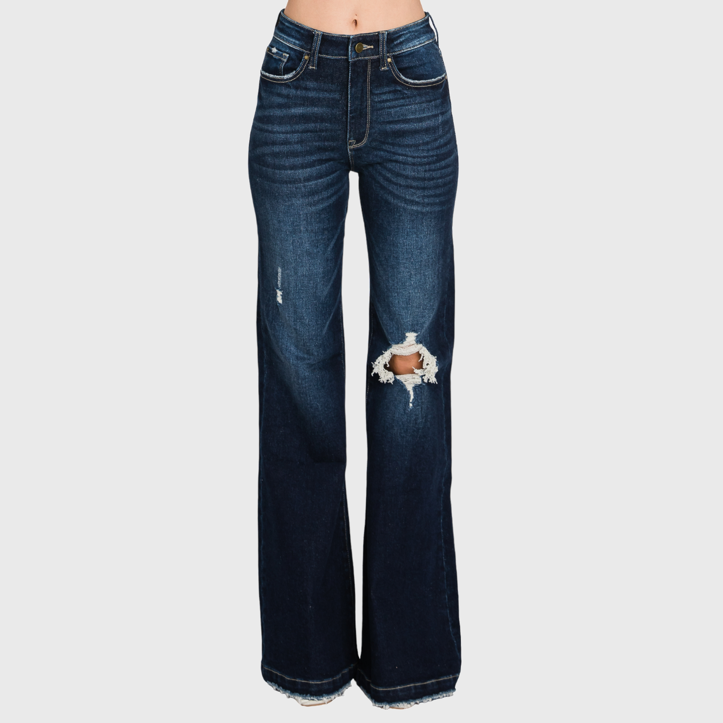 P289F-DK DISTRESSED SUPER HIGH RISE 70'S INSPIRED FLARE: 7/27