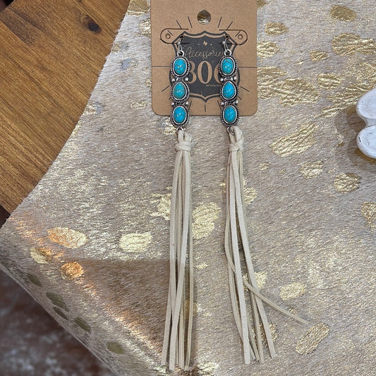 Turquoise long fringe earrings