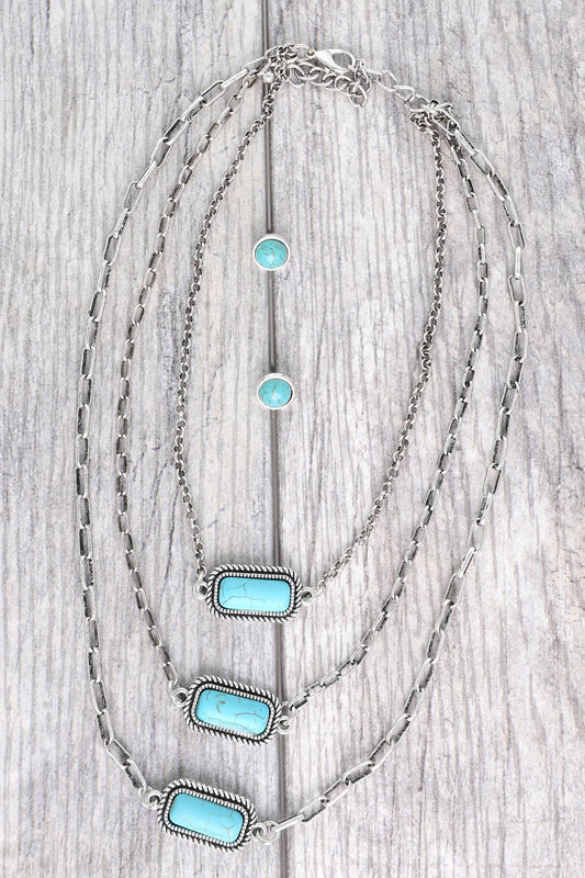 Western 3-Row Turquoise Stone Necklace Set