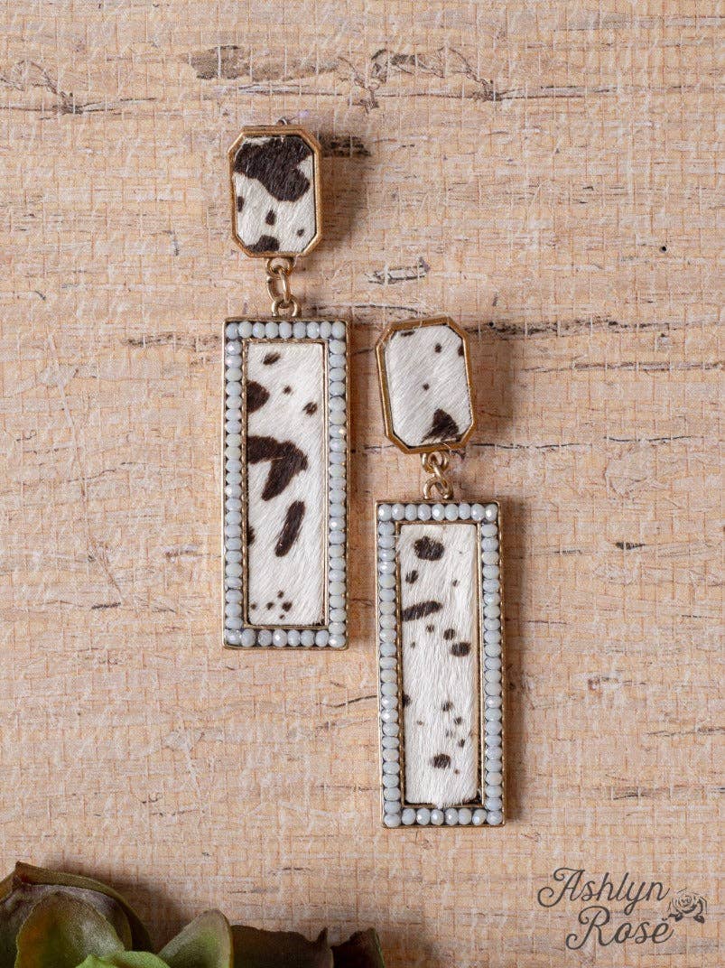 My Time to Shine Rectangle White Leopard Earrings: White / One Size