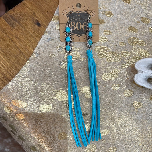 Turquoise long fringe earrings