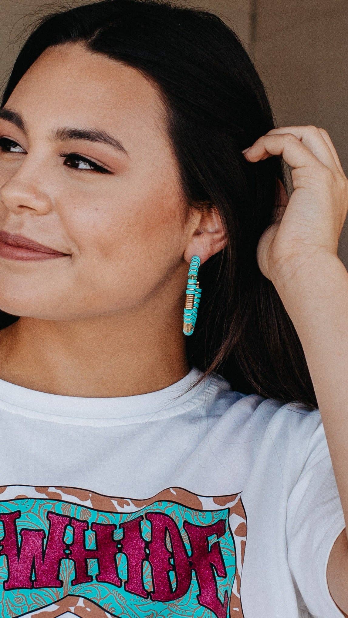 Take me to Bali Turquoise with gold hoop earrings: Turquoise / One Size