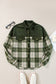 Colorblock Plaid Snap Buttons Shacket: Blackish Green / S