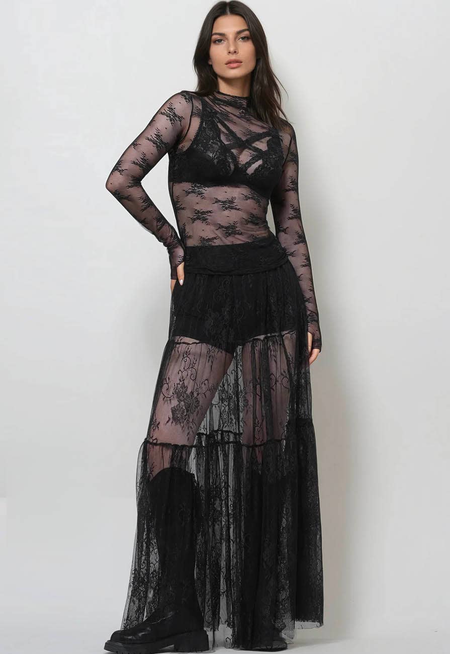 Lux Layering Floral Lace See Through Mesh Top Blouse (Lime Green)
