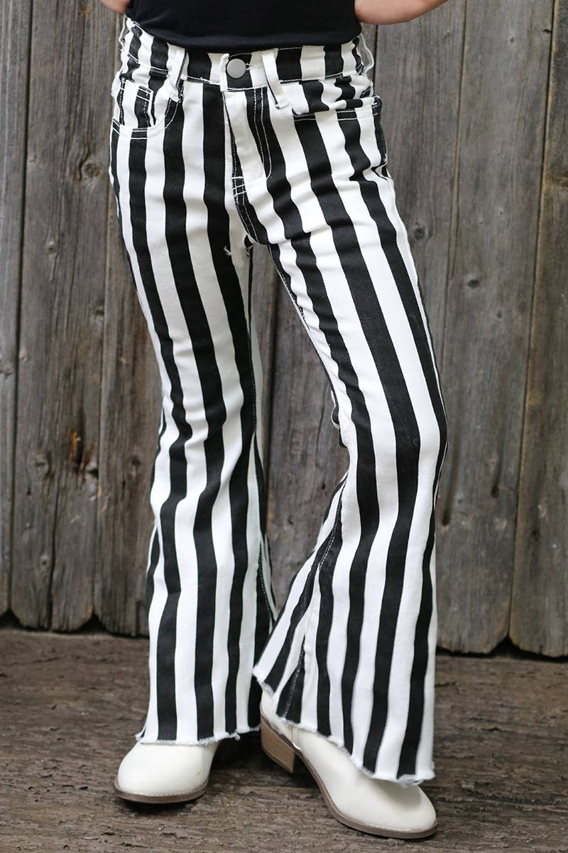 BLACK & WHITE DENIM STRIPE PANTS.  SMALL