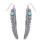 Western Feather w/ Semi Stone Hook Dangle Drop Earrings: Copper White