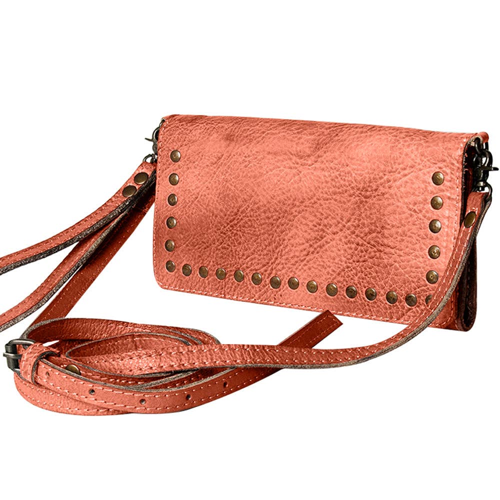 Studded Genuine Leather Wallet with strap