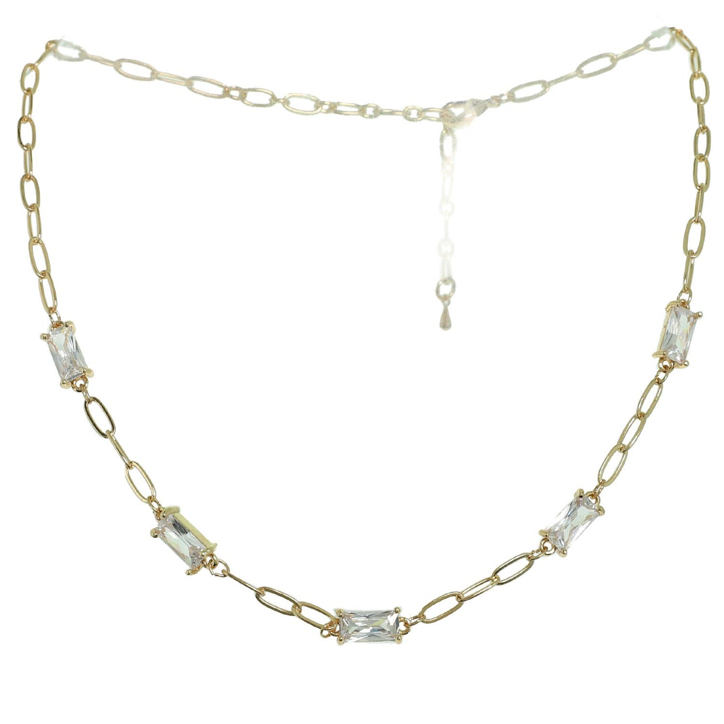 Baguette Cut Gemstone Station Chain Necklace