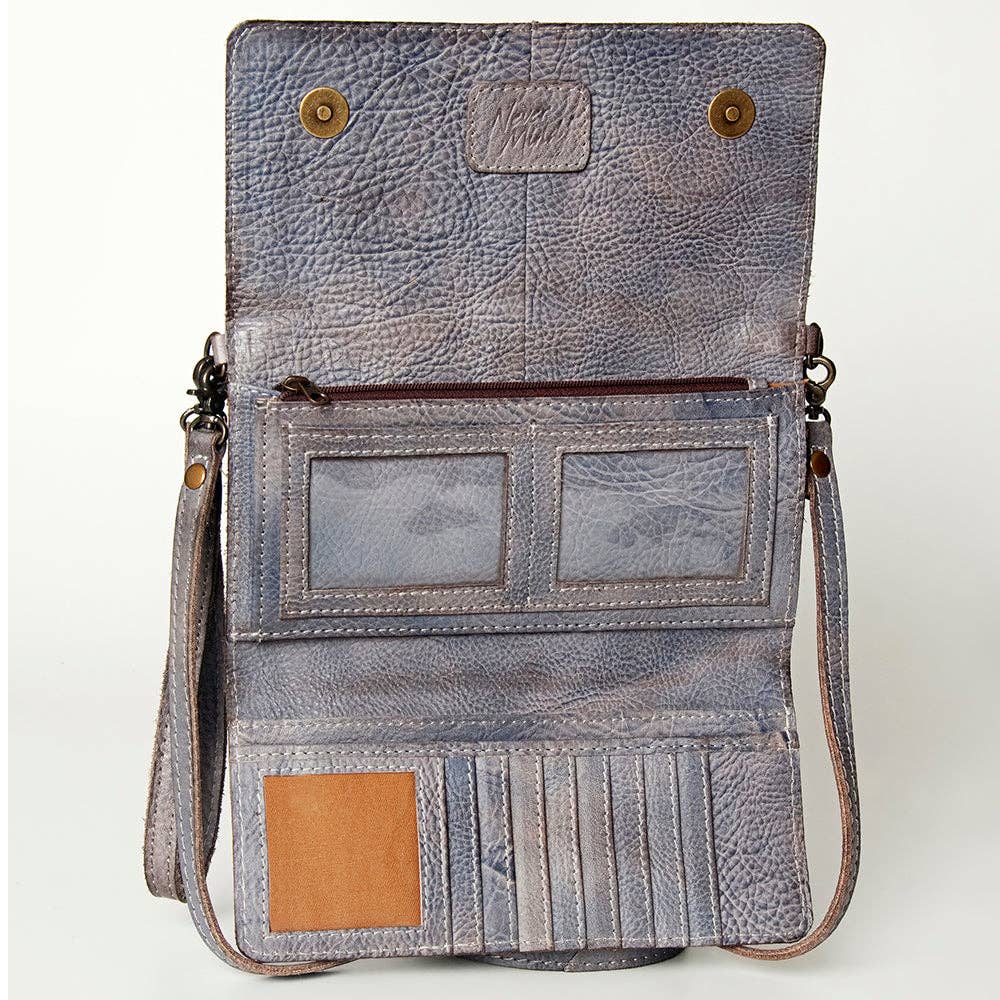 Studded Genuine Leather Wallet with strap