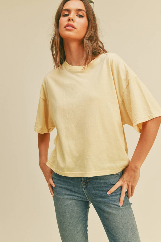 Blank Long Cropped Short Sleeve T-Shirt: VANILLA / S