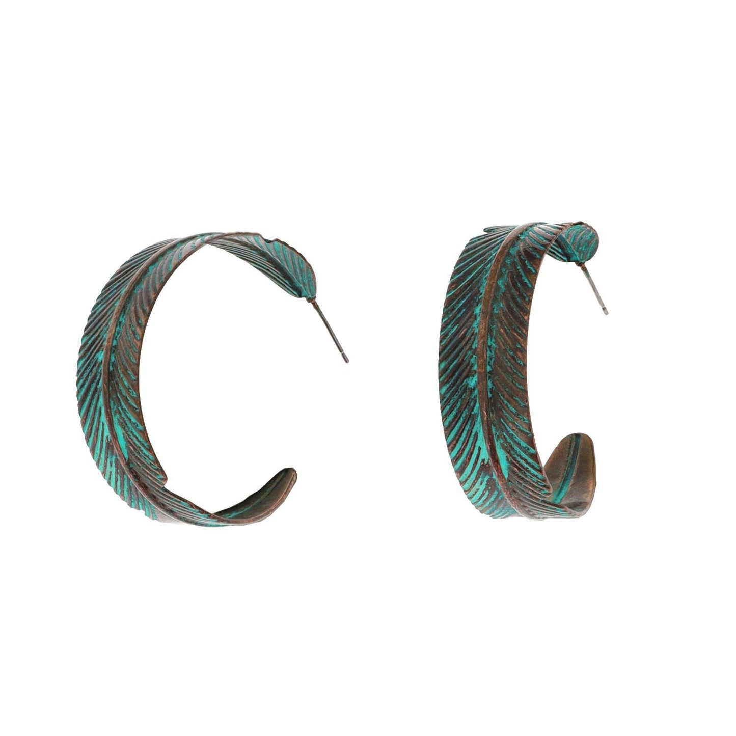 Western Style Feather Open Hoop Earrings: Turquoise