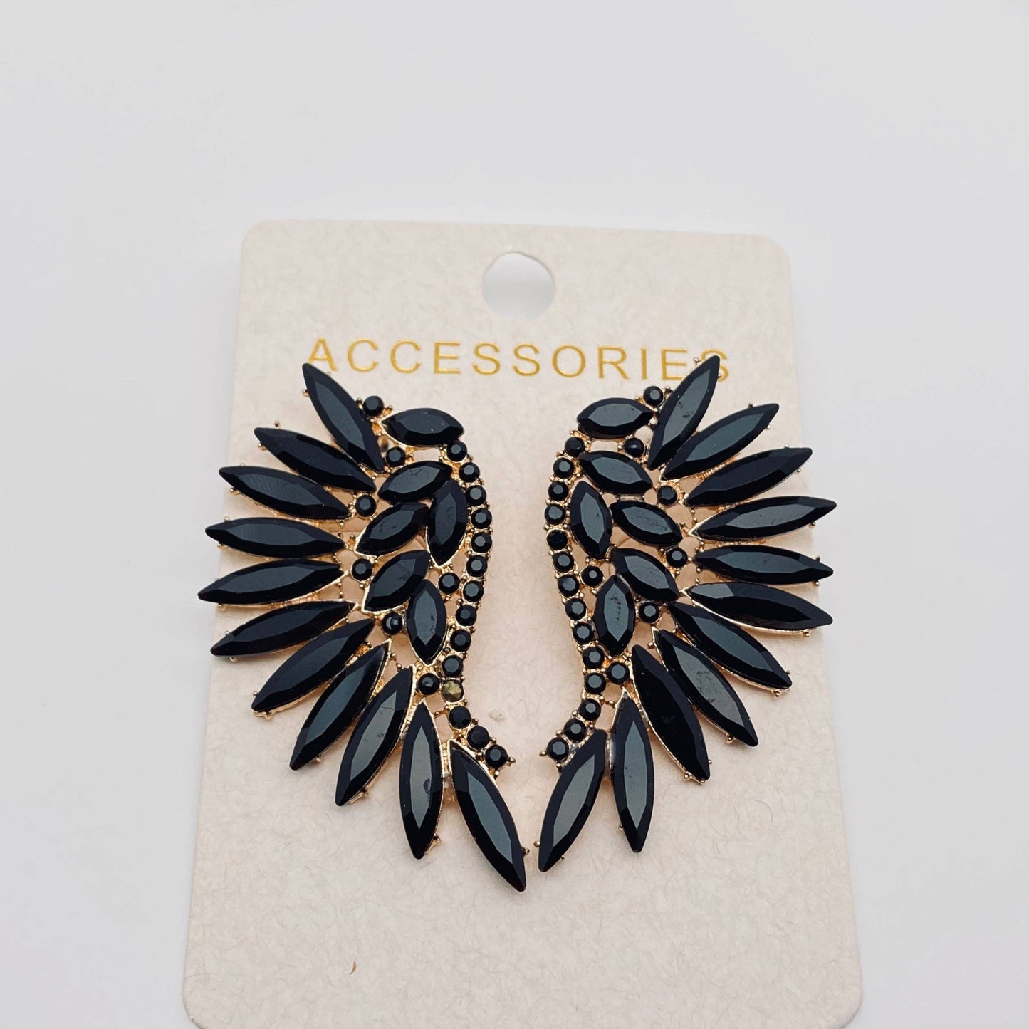 Colored Rhinestone Wing-shaped Earrings Bohemian Style: Black