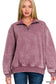 Acid Wash Fleece Half Zip Pullover: DK PINK / S