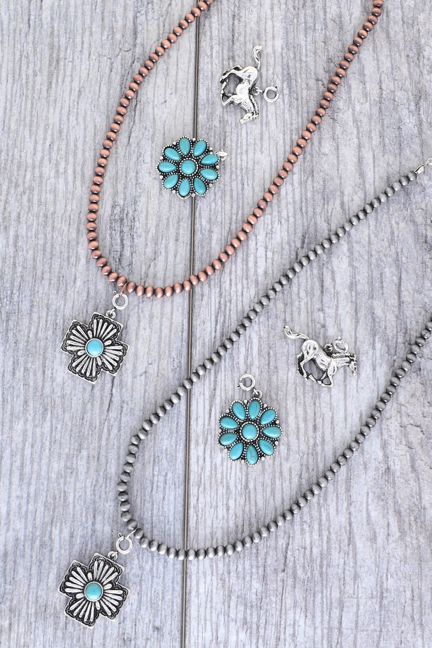 Navajo Pearl Beaded Necklace w/ 3 Western Pendants Set: Silver