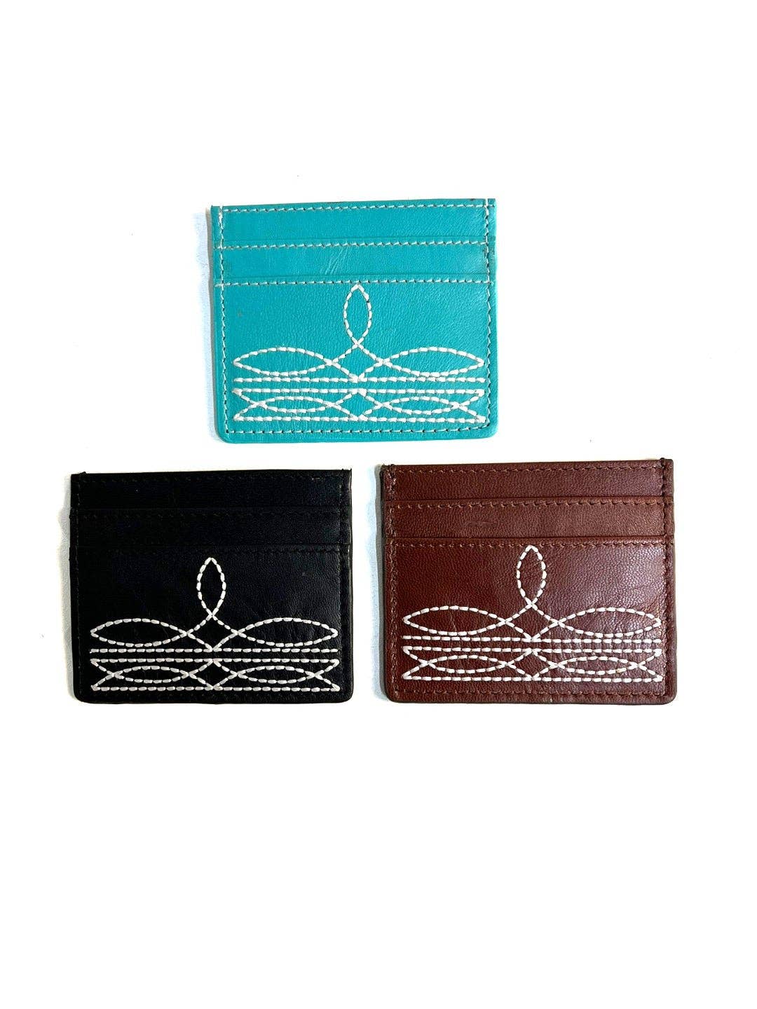 WESTERN GENUINE LETHER BOOT STITCH CARD HOLDER: TURQUOISE
