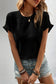 Crinkle Ruffle Short Sleeve Blouse: Black / S