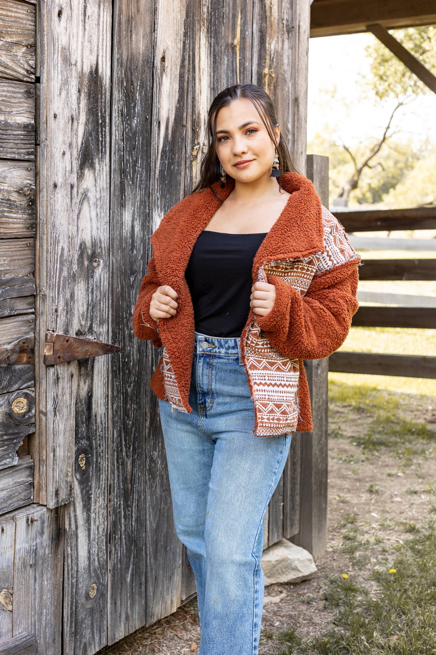 Tan Sherpa With Aztec Details: Tan / Medium