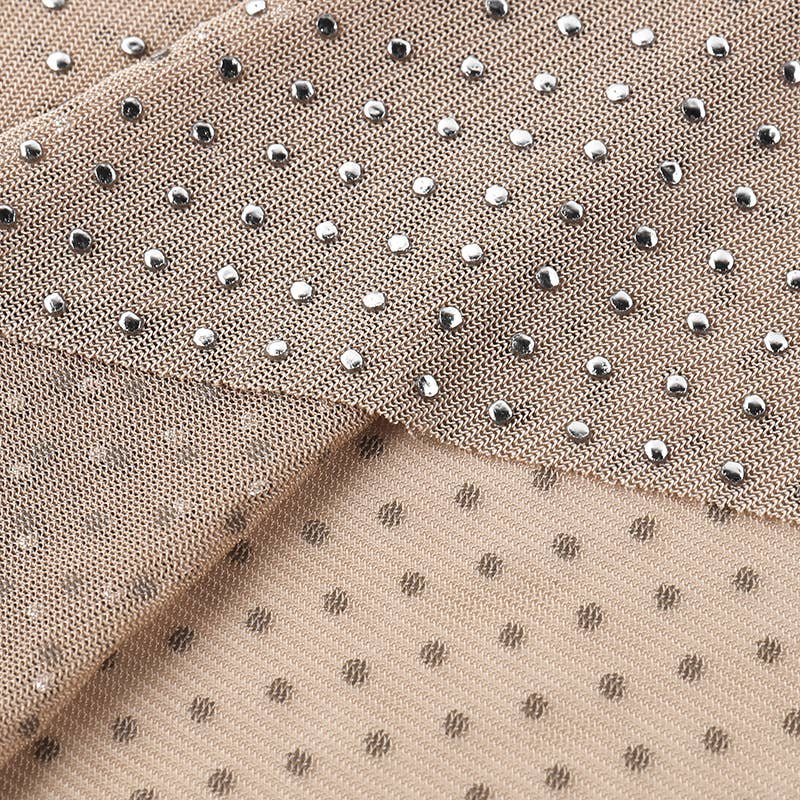 Allover Rhinestone semi sheer mesh See Through Top: Nude
