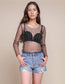 Pearl Rhinestone Studded See Through Mesh Crop Top (Black)