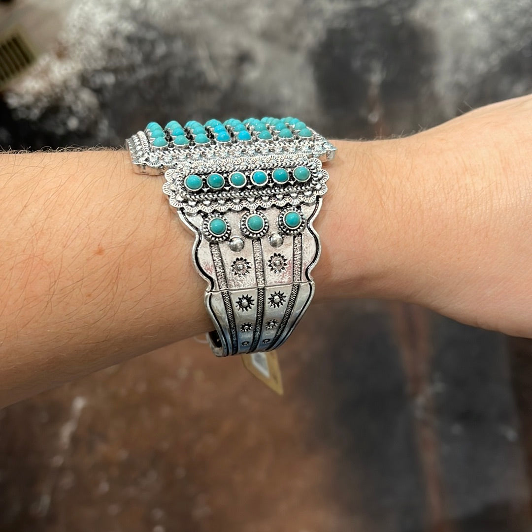 Large metal and turquoise bracelet