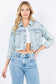 Rhinestone Crop Denim Jacket: Med Wash / S