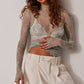 Lux Layering Floral Lace See Through Mesh Top Blouse (Lime Green)