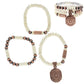 Western Concho Charm 2 Tone Beaded 3 Pack Bracelet Set: Rust Green White