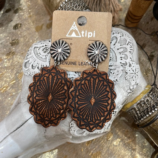 Black and brown genuine leather earrings