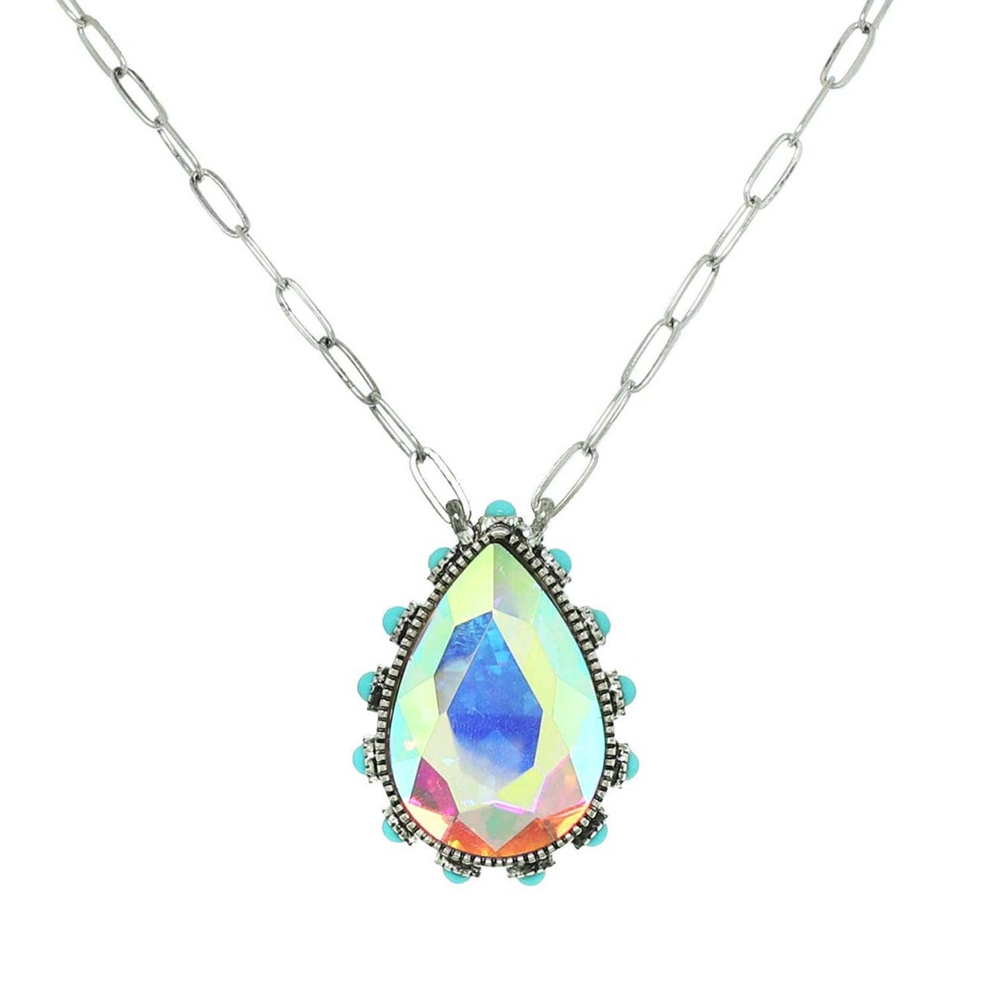 Western Teardrop Cut Gemstone Turquoise Necklace: Crystal