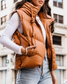 Hooded Puffer Double Slip Pocket Waistcoat: Camel