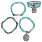 Western Concho Charm 2 Tone Beaded 3 Pack Bracelet Set: Rust Green White