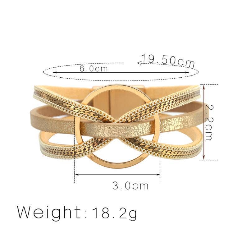 Magnetic Buckle Ring Charm Leather Bangle Bracelet - BJ/LB: Beige