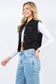 Iconic Denim Vest Jacket with Rhinestones: Black / L