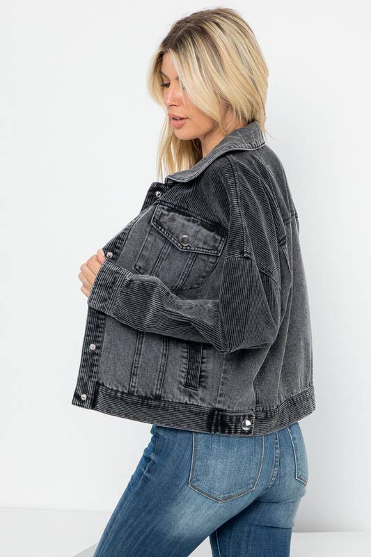 Front Beaded Trim Detail Denim Jacket