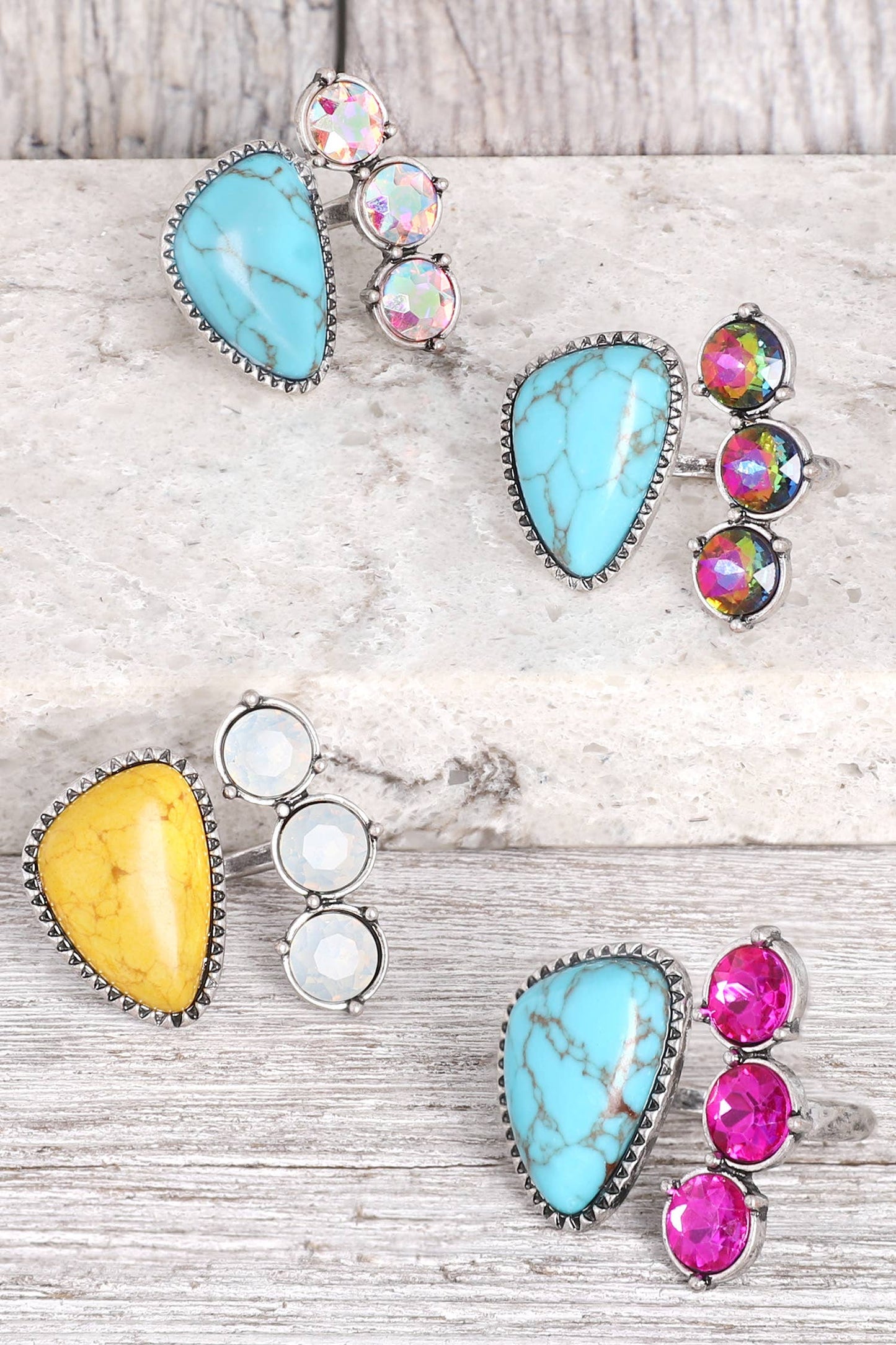 Western Jeweled 4-Stone Turquoise Cuff Ring: Iridescent