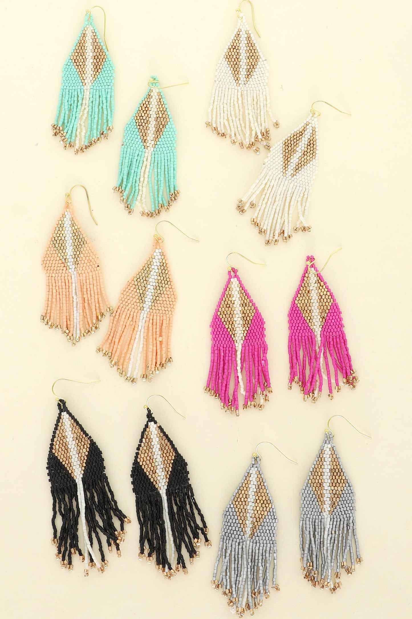 Western Native American Bead Fringe Earrings : Black