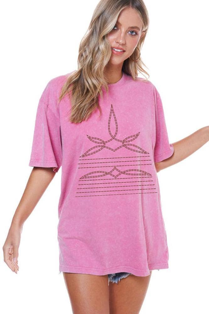 Cowboy Boots Toe Stitch #2 Graphic S/S Washed Boyfriend Tee: S / MOCHA