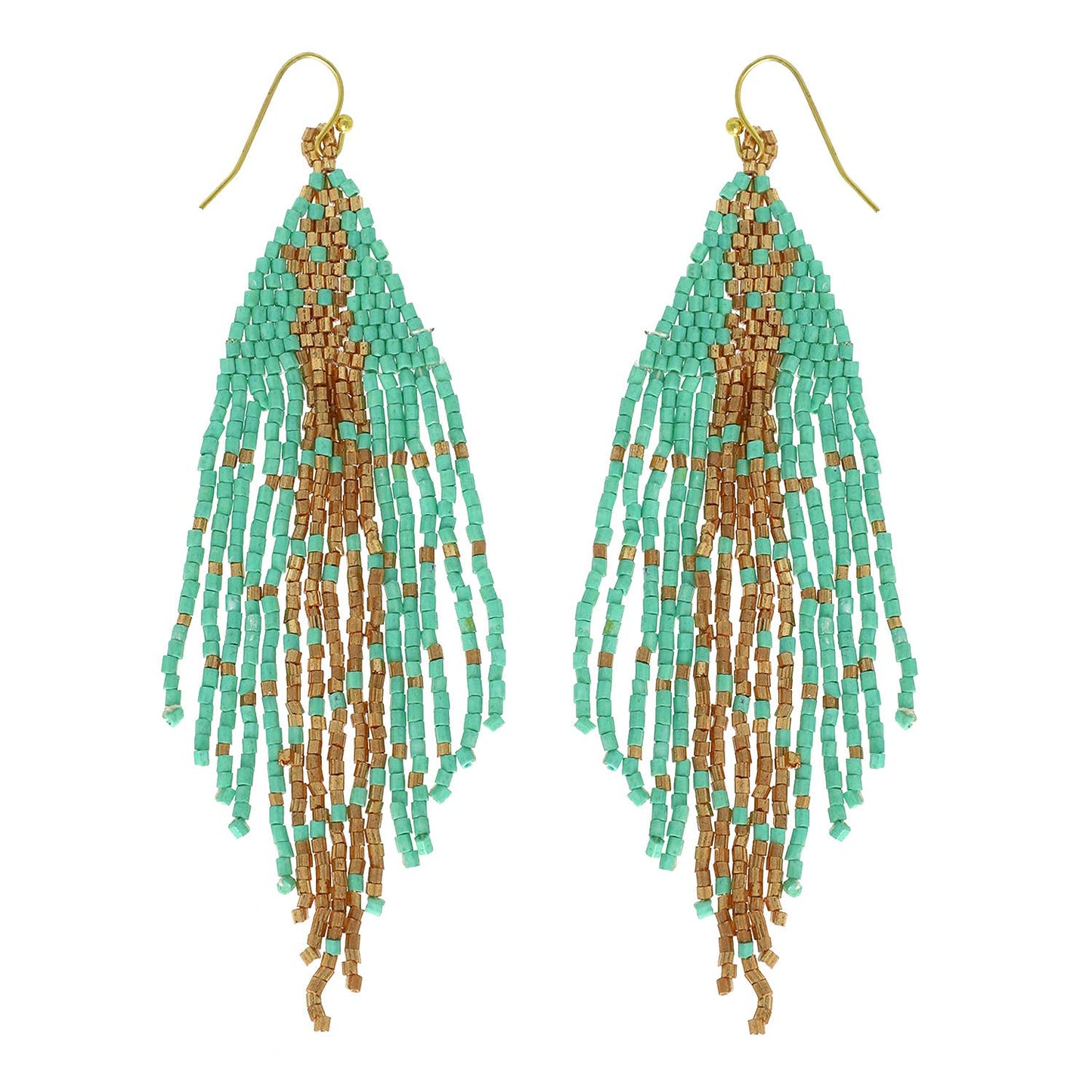 Western Native American Bead Fringe Earrings : White