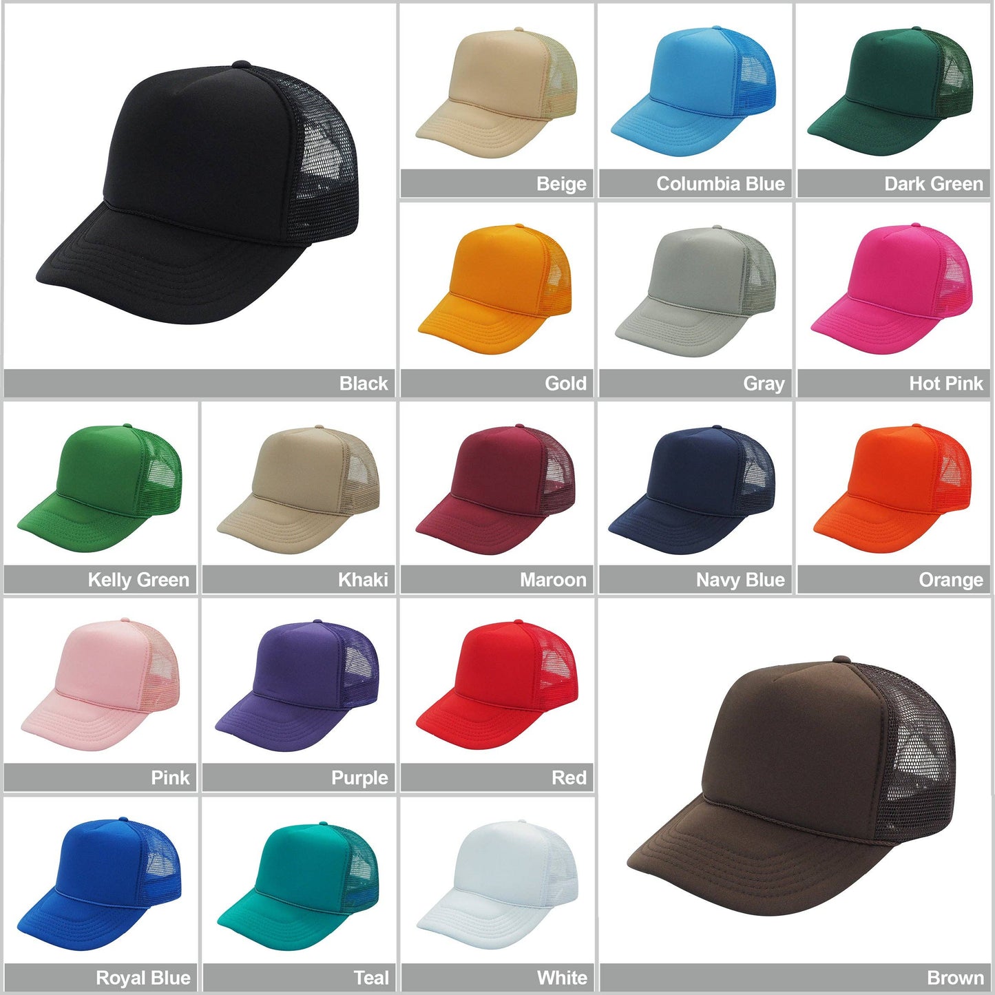Nissun Classic Trucker Baseball Hats Caps Foam Mesh Blank Solid Two Tone Snapback Adult Youth: Gold/White
