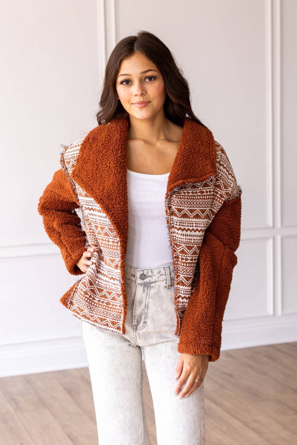 Tan Sherpa With Aztec Details: Tan / Large