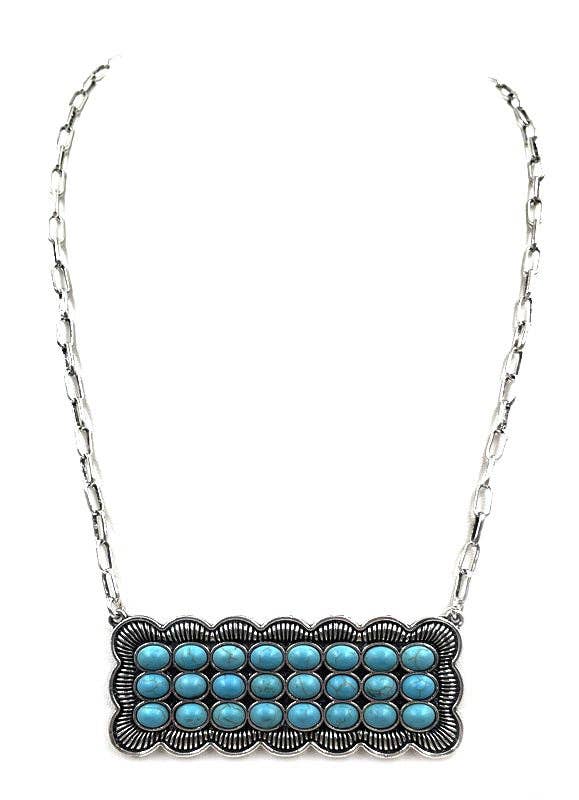 Western Turquoise Stone Metal Plate Necklace: TURQUOISE