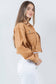 Women's Elasticated Waist Relaxed Fit Denim Jacket: TAN / L