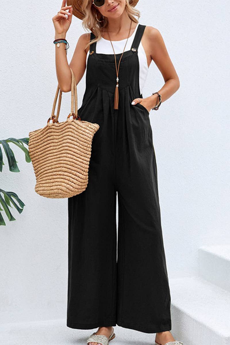 WOMEN SOLID OVERALLS_CWSJS0208: Black / (S) 1