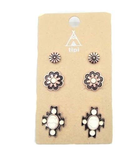 Western 3 Pair Turquoise Earring Set: TURQUOISE